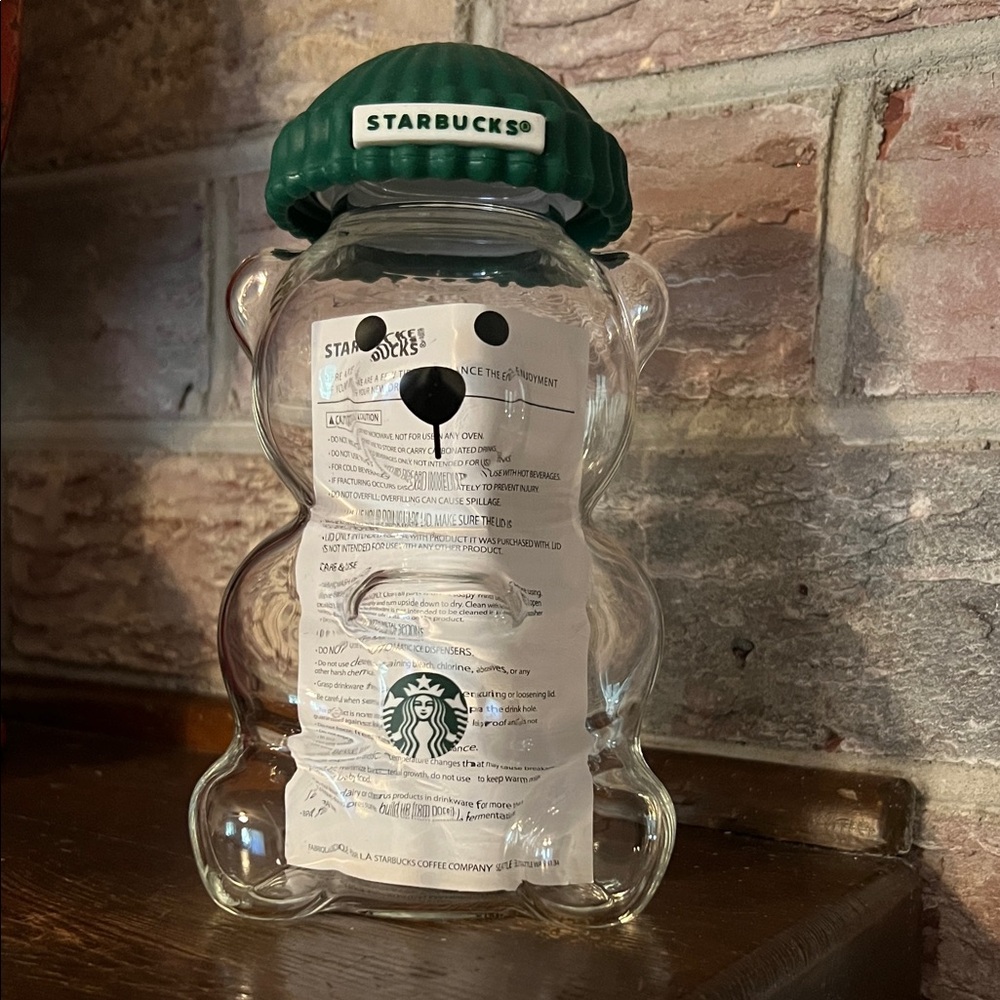 Starbucks Bear Glass Jar with Dark Green Lid